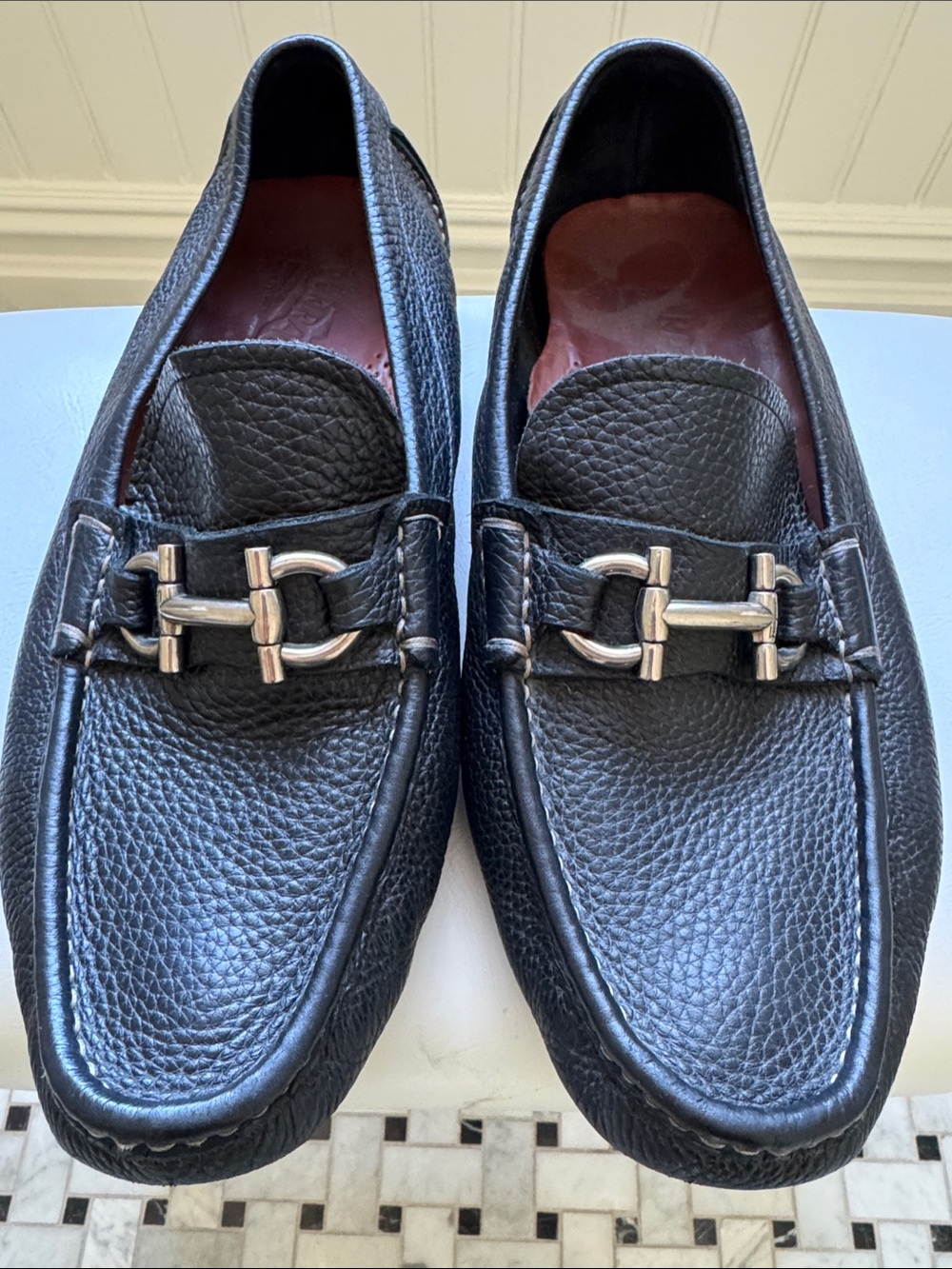 FERRAGAMO Black Leather Bit Loafers - Size 9 EE WIDE
